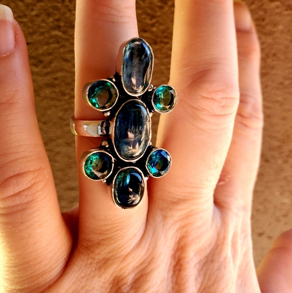 New Kyanite & Bi-Color Tourmaline 925 Silver Ring. - Picture 6 of 11